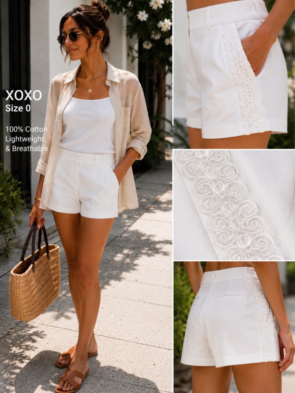 XOXO White Embroidered Cotton Shorts – Size 0